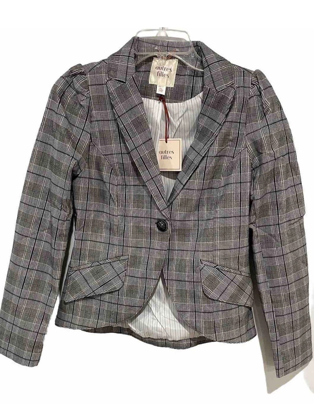 autres filles Gray Plaid Tailored Blazer - Women's Tailored Jacket